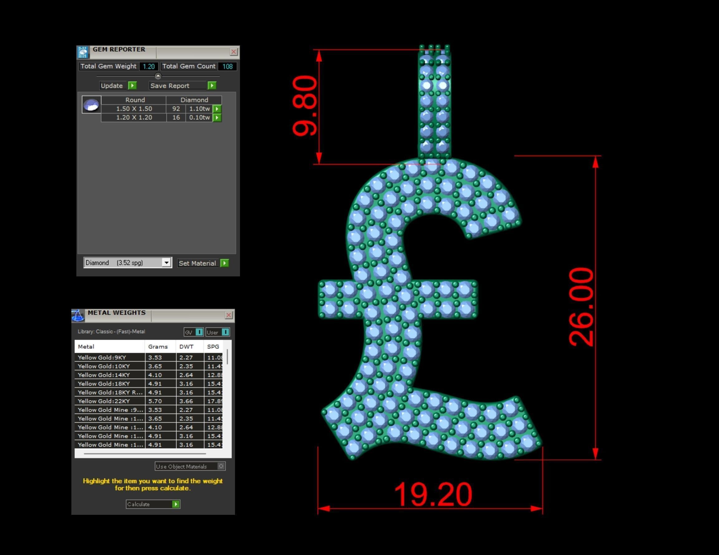  Currency Pound Diamond Pendant 3D print model_4