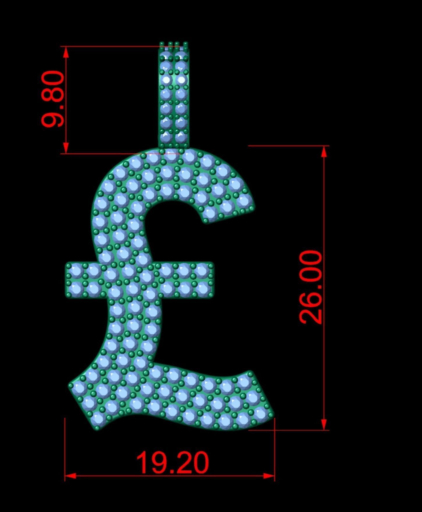 Currency Pound Diamond Pendant 3D print model_3