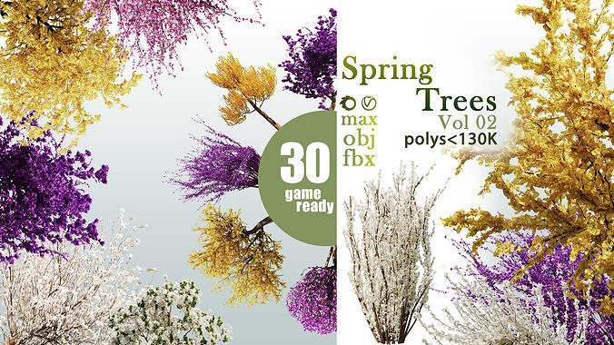 30 Spring Trees VOL 02 Low-poly 3D model