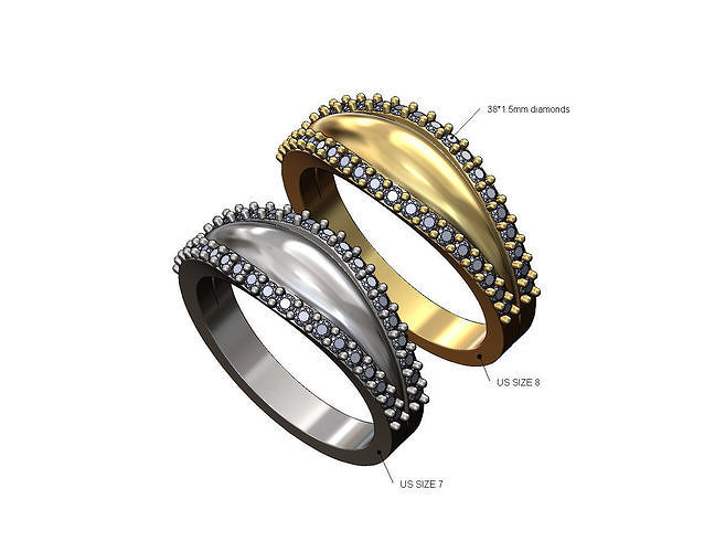 Diamond dome lips fashion ring US size 7 8 3D print model