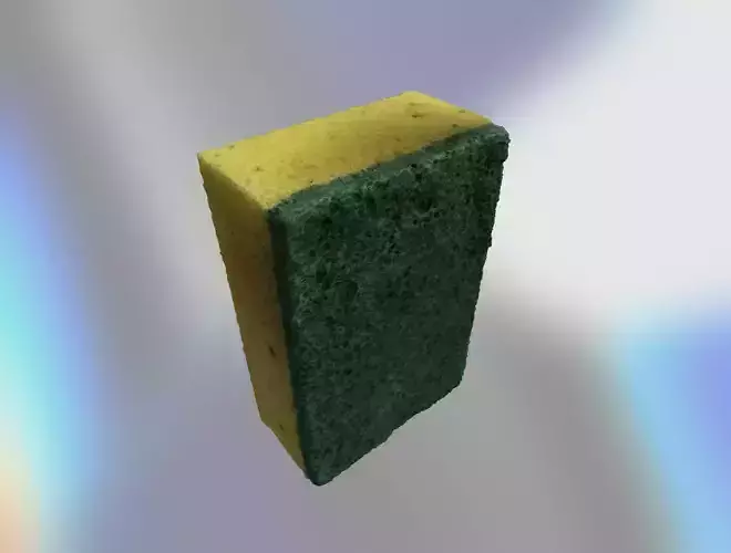 A yellow kitchen sponge