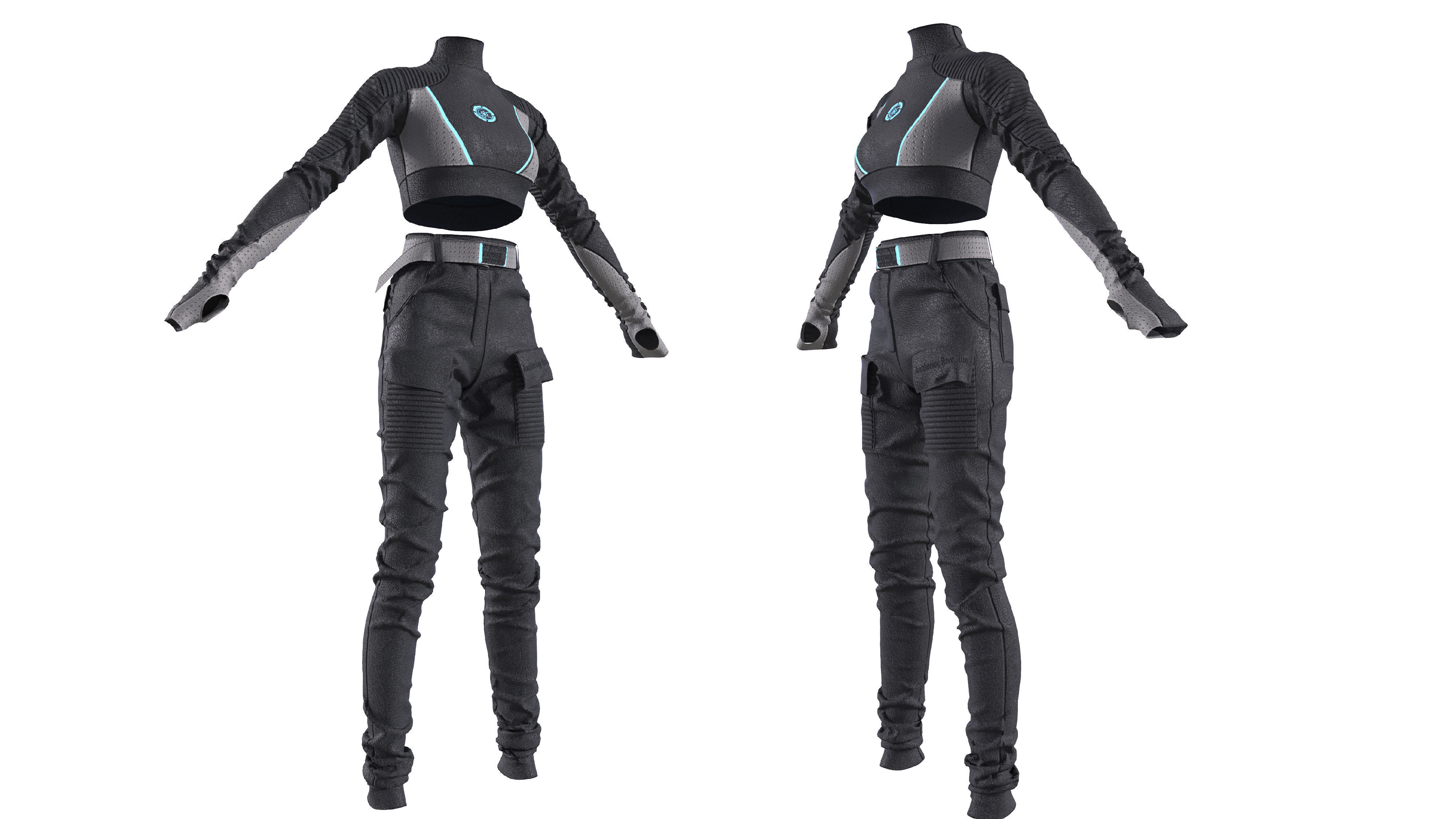 Scifi futuristic girl outfit 3D model_3