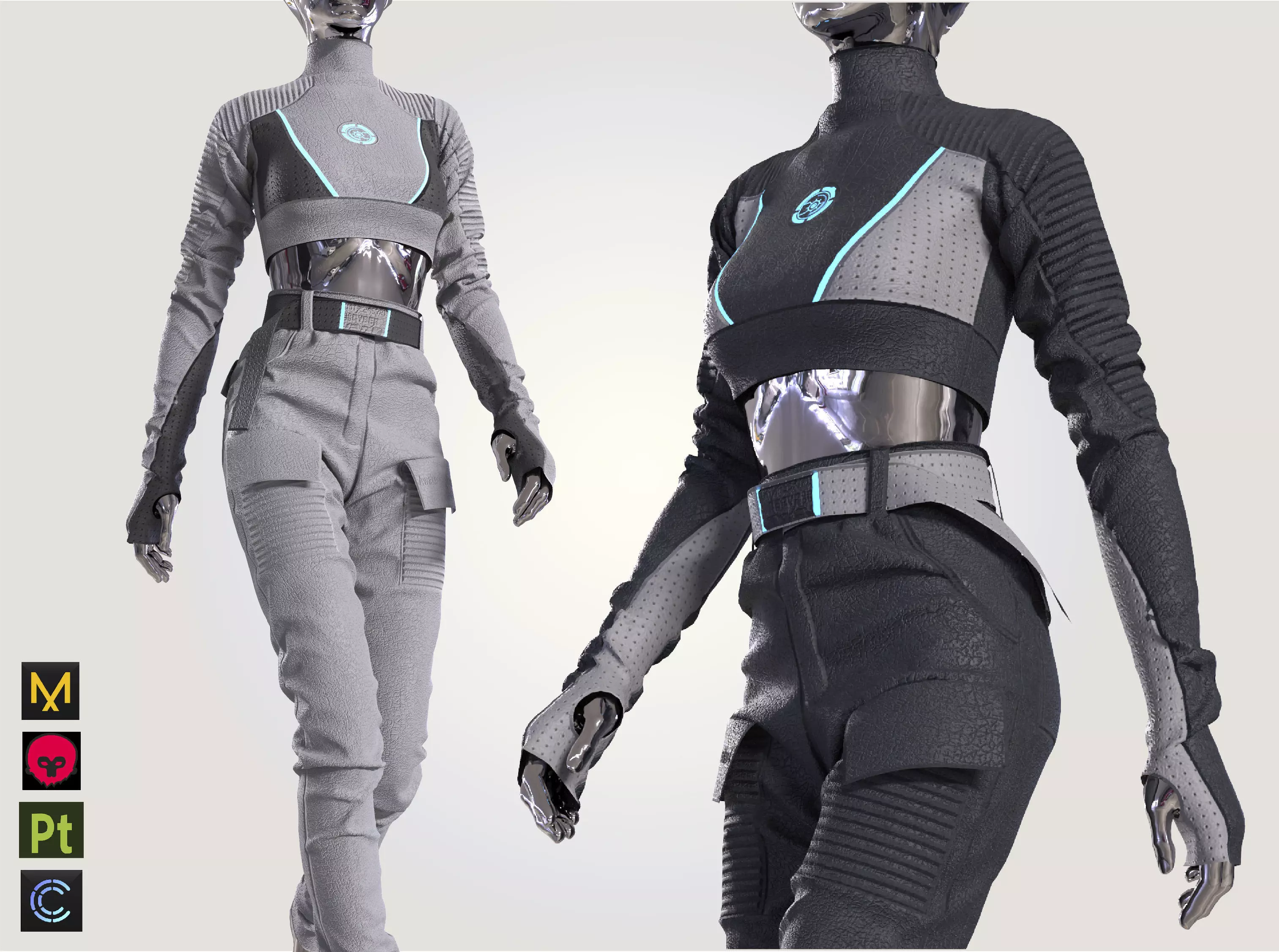 Scifi futuristic girl outfit 3D model_0