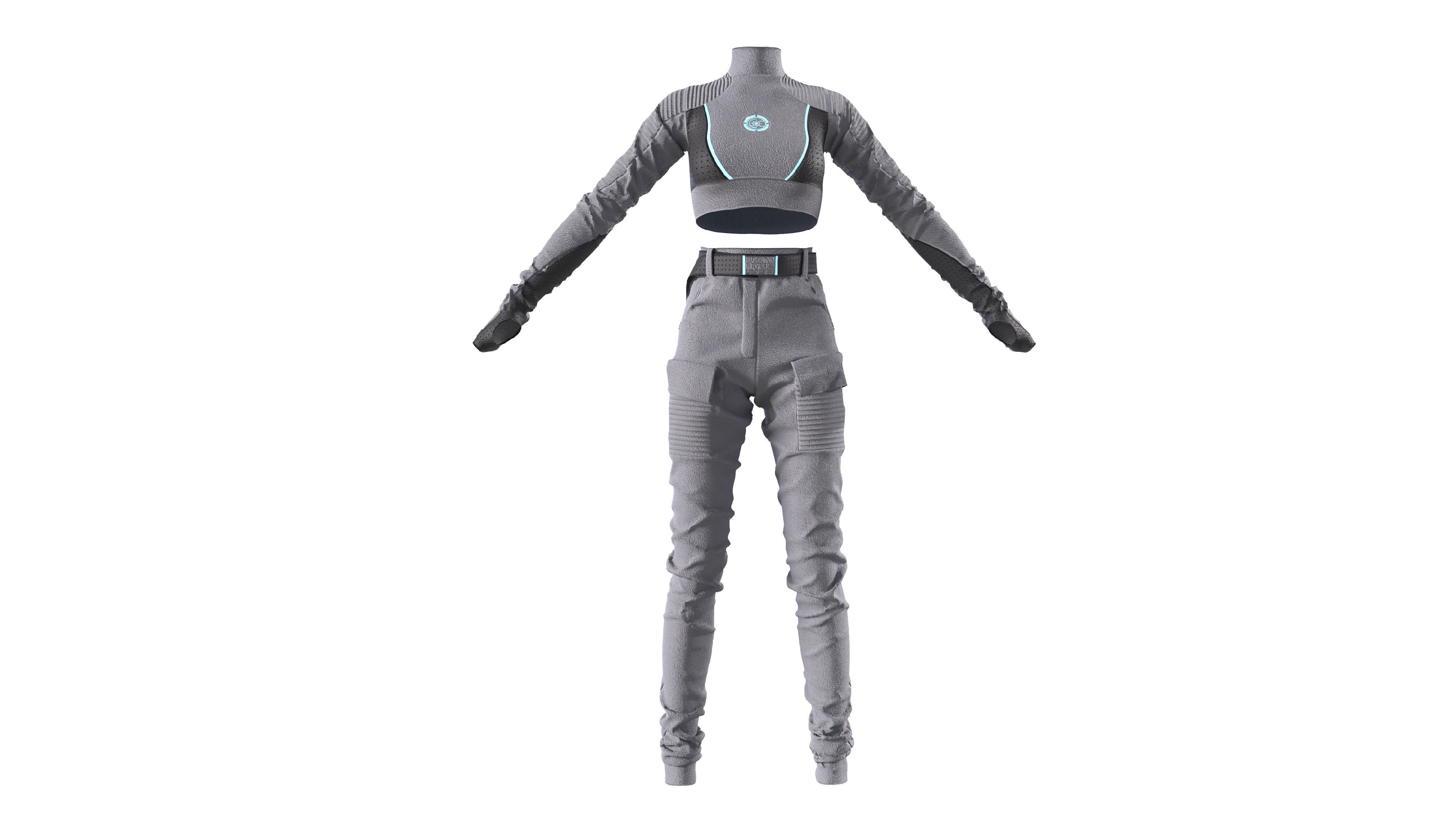 Scifi futuristic girl outfit 3D model_4