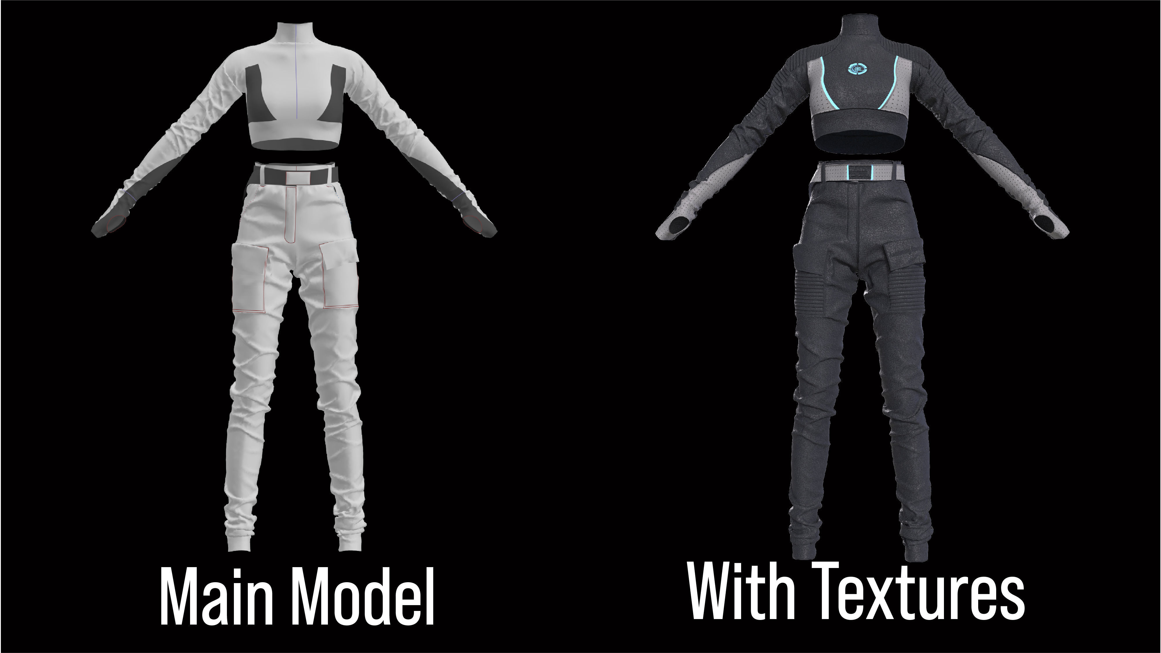 Scifi futuristic girl outfit 3D model_7