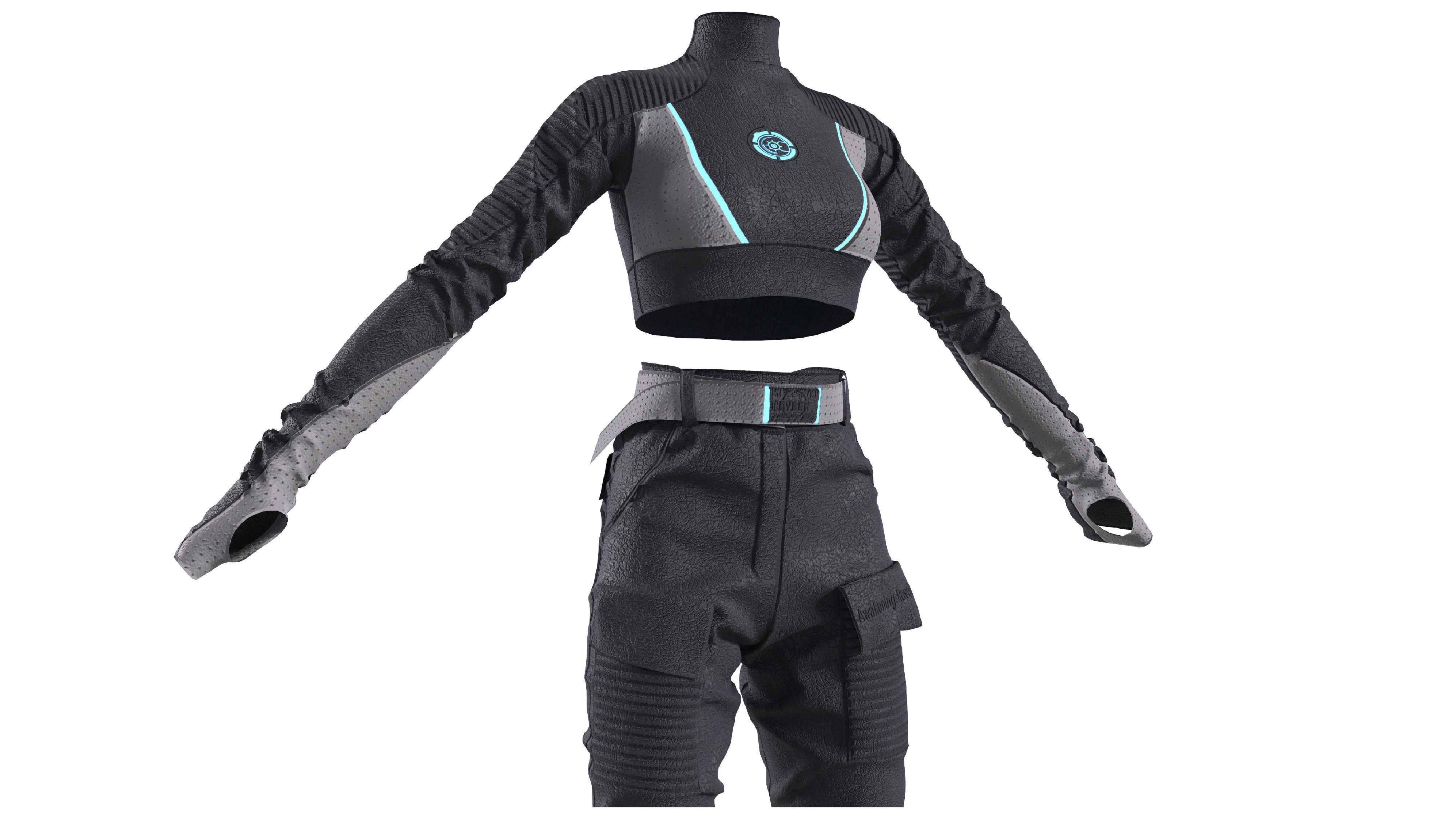 Scifi futuristic girl outfit 3D model_8
