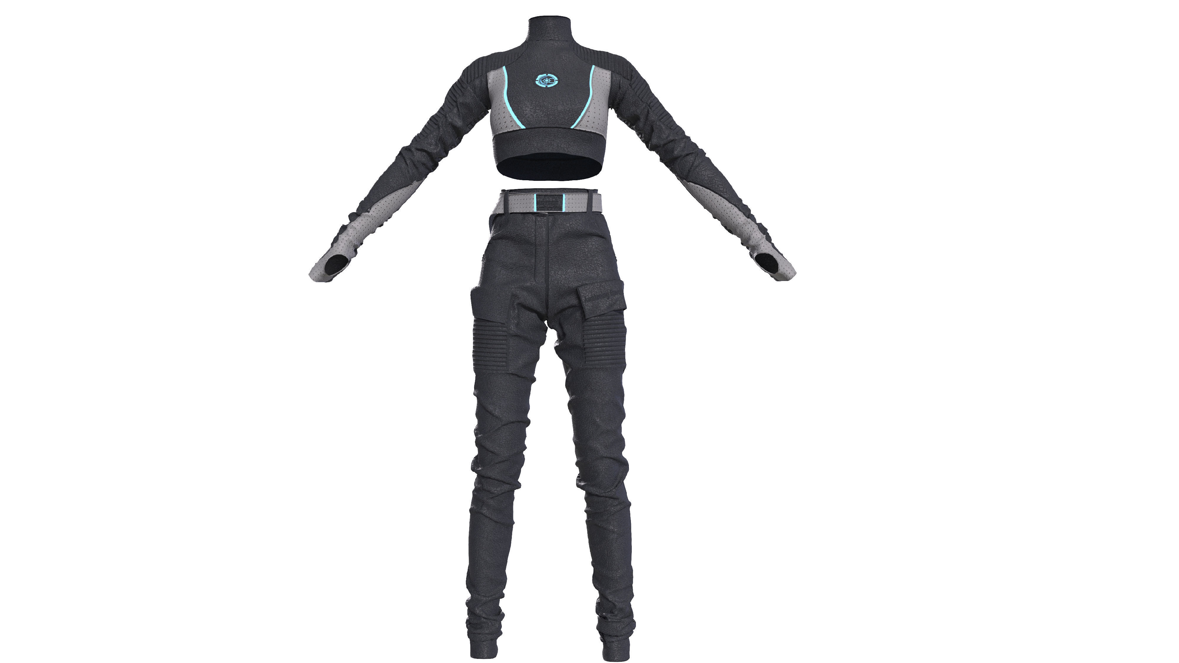 Scifi futuristic girl outfit 3D model_1