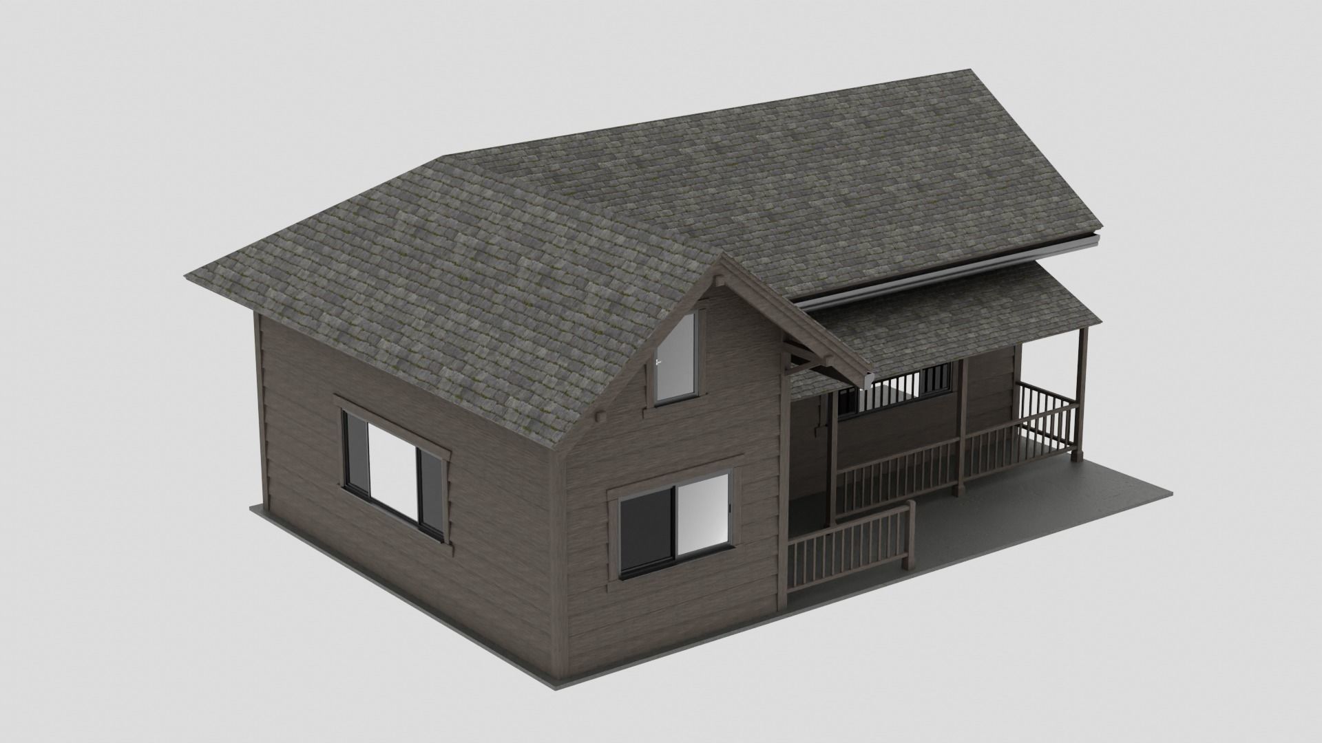 Simple Wooden House 3D model_2