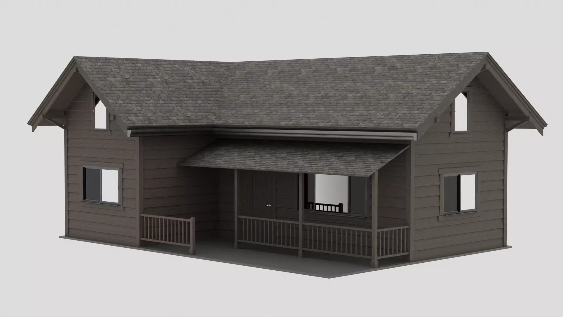 Simple Wooden House 3D model_0