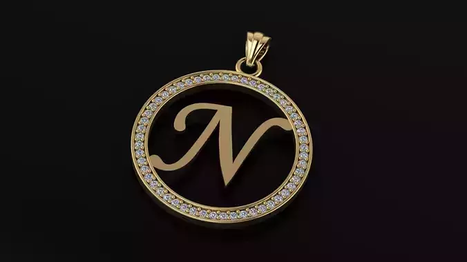 Alphabet letter gemstone pendant N