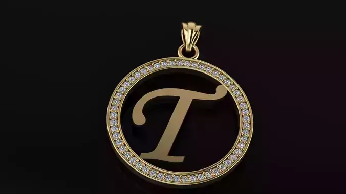 Alphabet letter gemstone pendant T