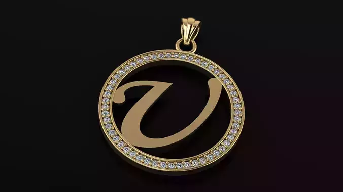 Alphabet letter gemstone pendant U