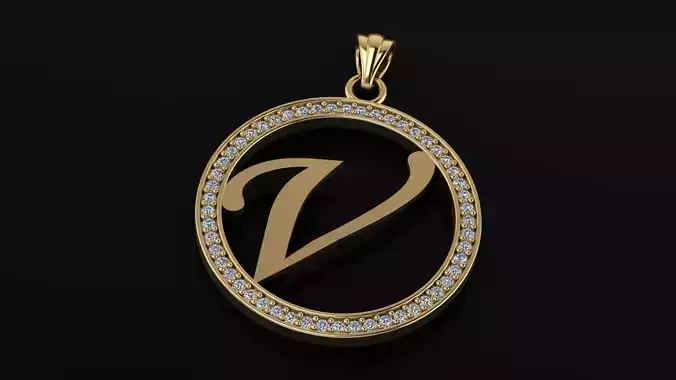 Alphabet letter gemstone pendant V