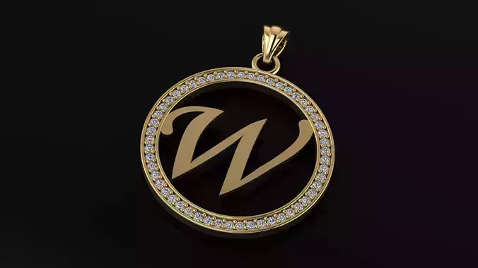 Alphabet letter gemstone pendan W