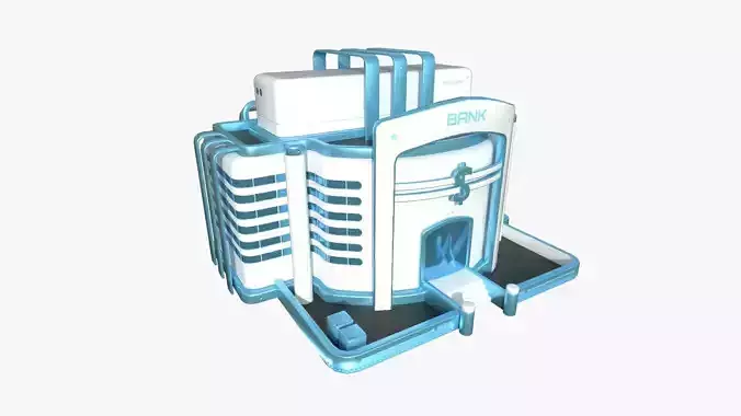 SciFi Bank A01 White Blue - Sci Fi Exterior Design Low-poly 3D model