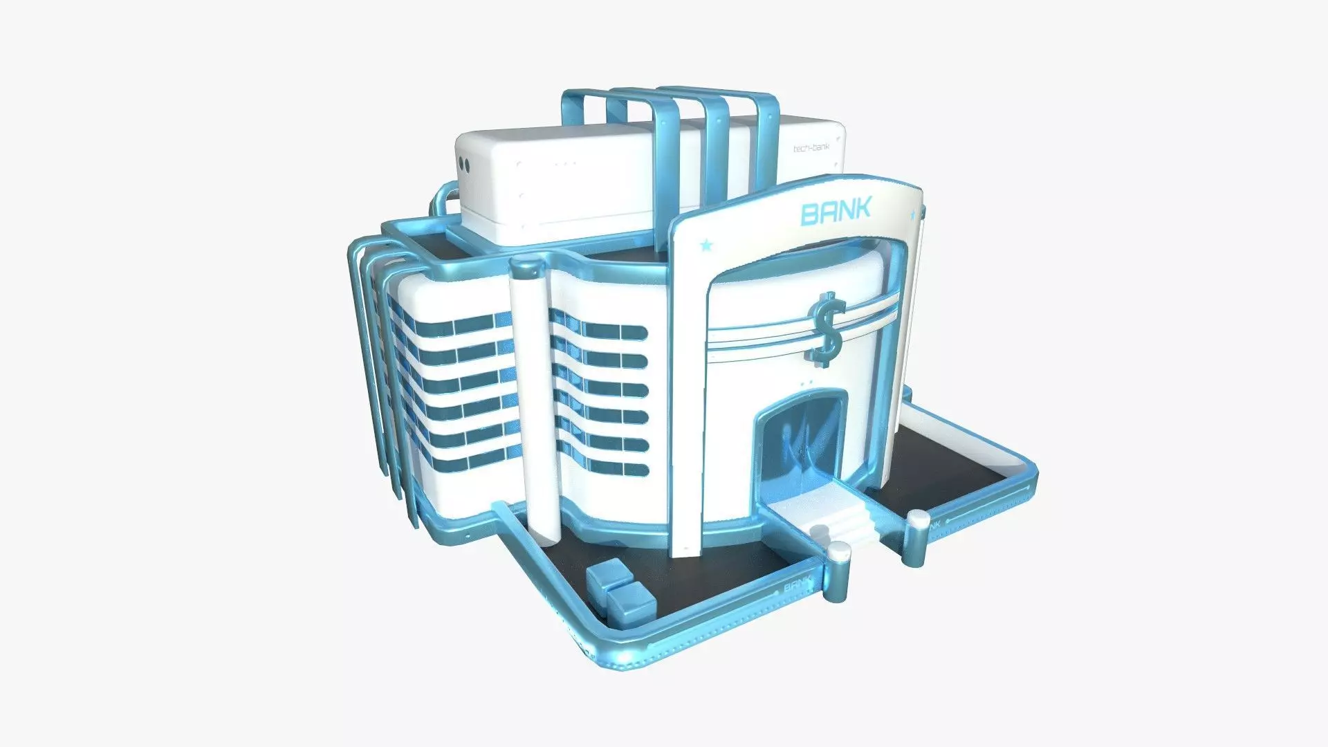 SciFi Bank A01 White Blue - Sci Fi Exterior Design Low-poly 3D model_0