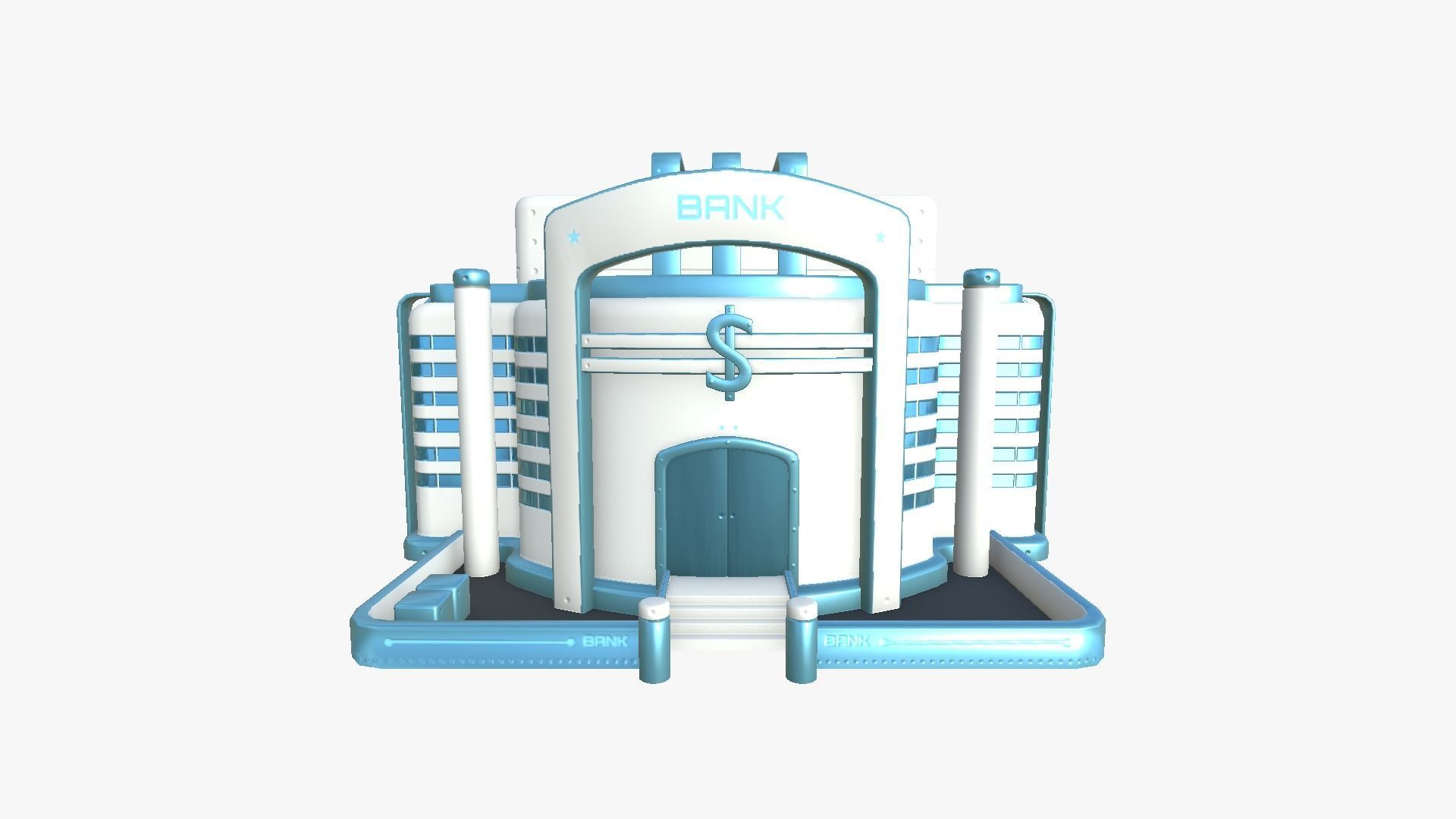 SciFi Bank A01 White Blue - Sci Fi Exterior Design Low-poly 3D model_1