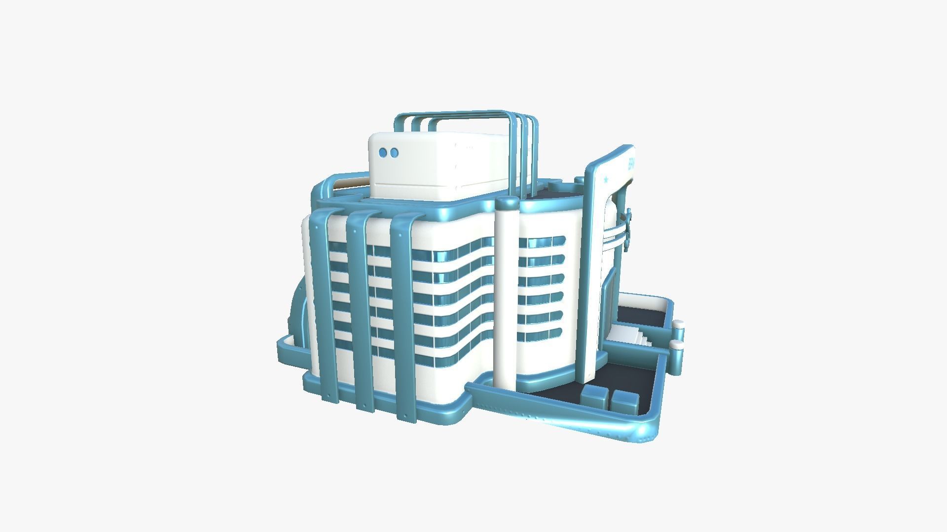 SciFi Bank A01 White Blue - Sci Fi Exterior Design Low-poly 3D model_3