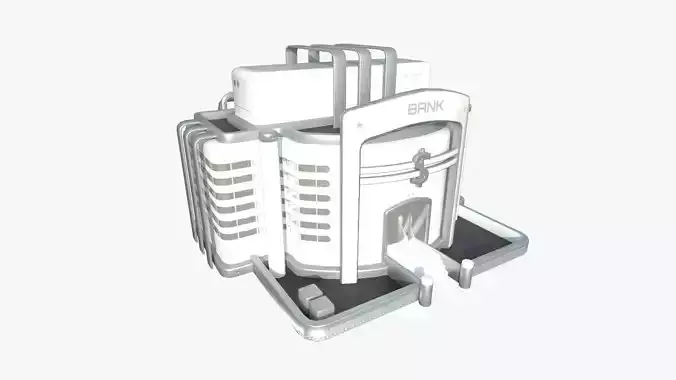 SciFi Bank A02 White Gray - Sci Fi Exterior Design Low-poly 3D model