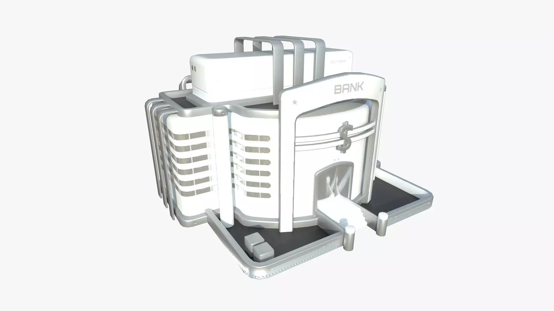 SciFi Bank A02 White Gray - Sci Fi Exterior Design Low-poly 3D model_0