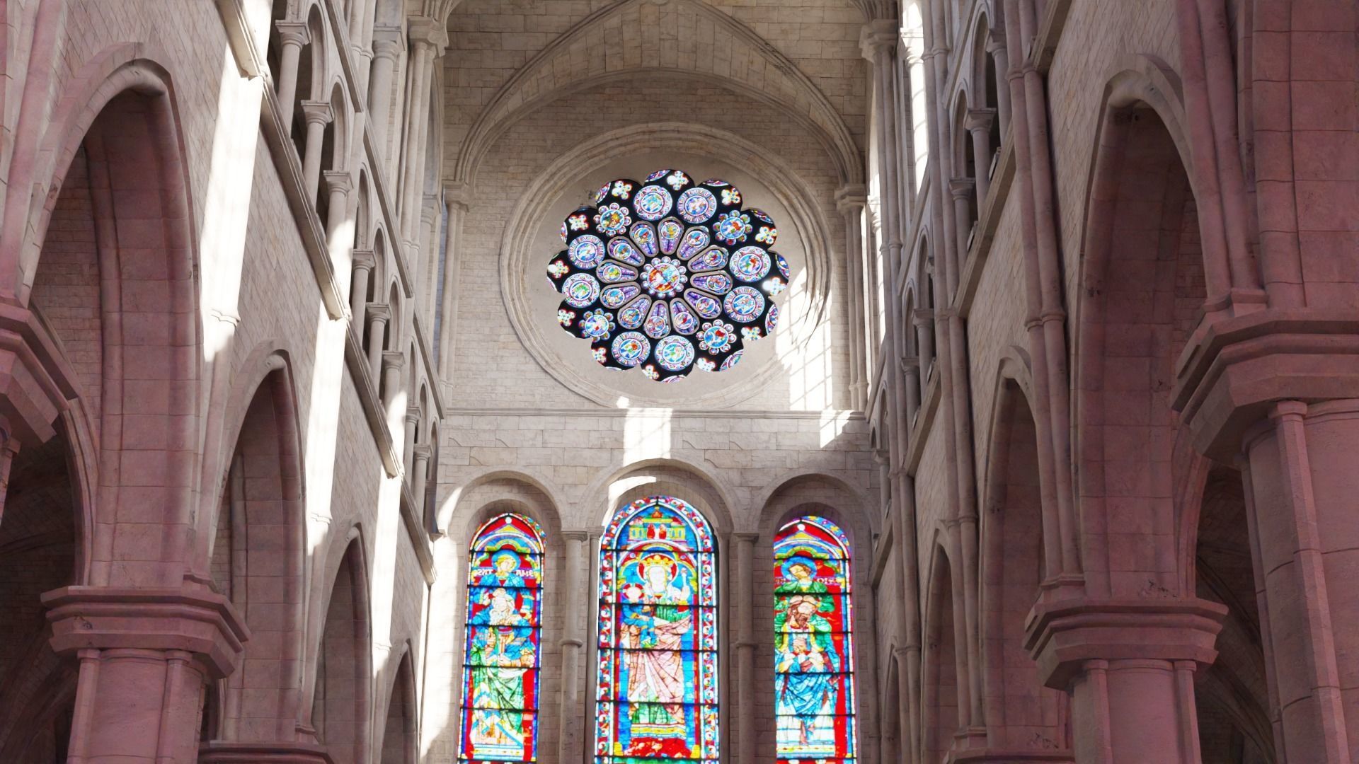 church inside of cathedral with stained glass windows 3D model_6