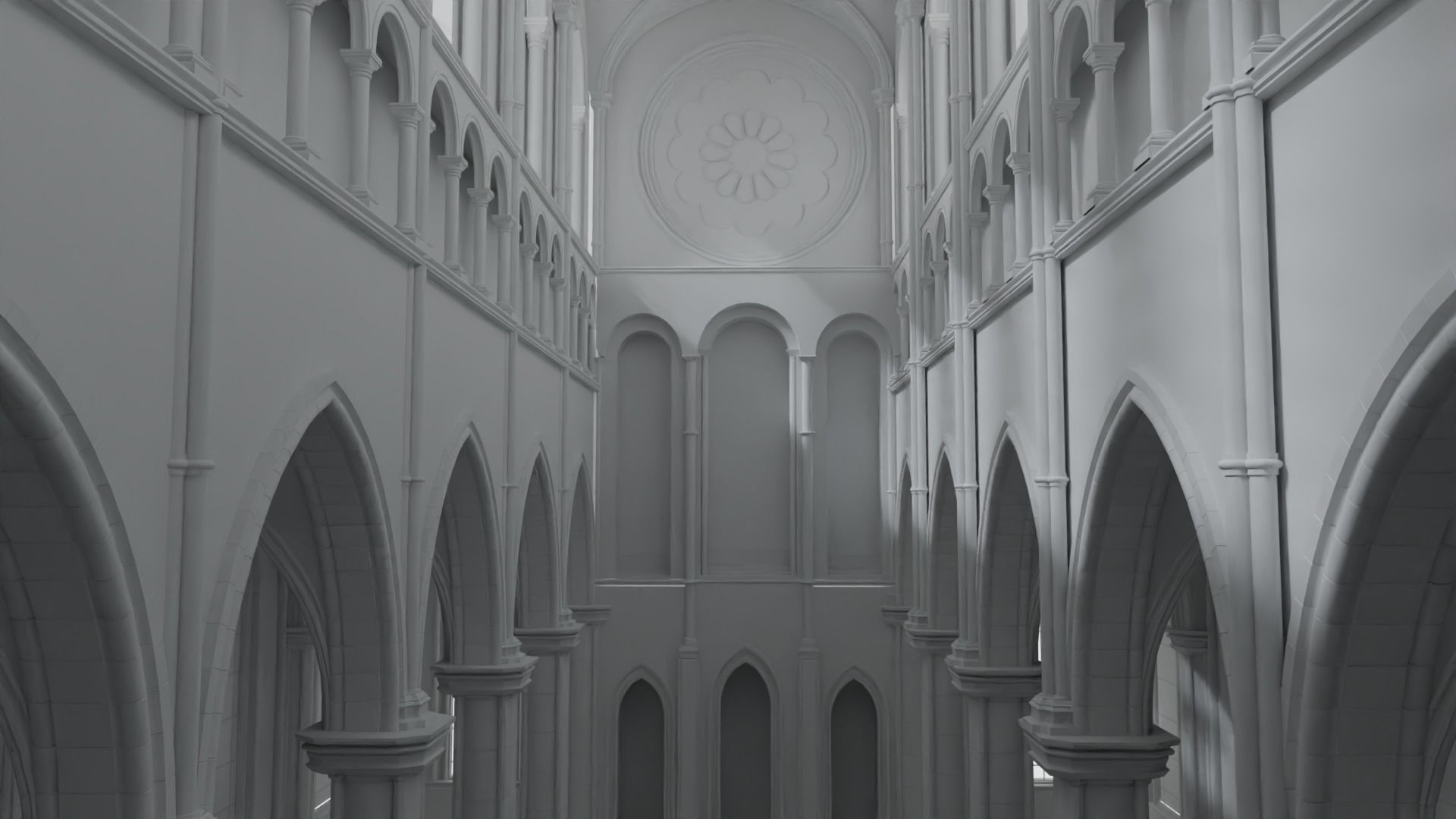 church inside of cathedral with stained glass windows 3D model_8