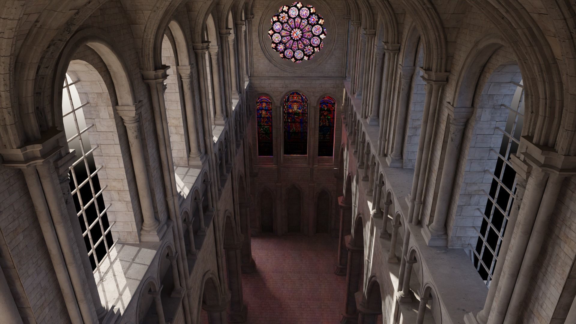 church inside of cathedral with stained glass windows 3D model_2