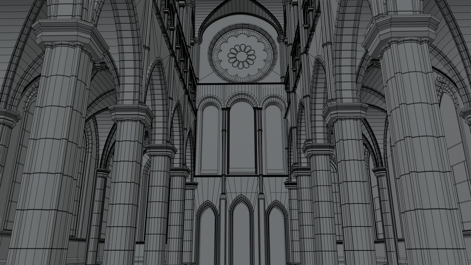 church inside of cathedral with stained glass windows 3D model_10