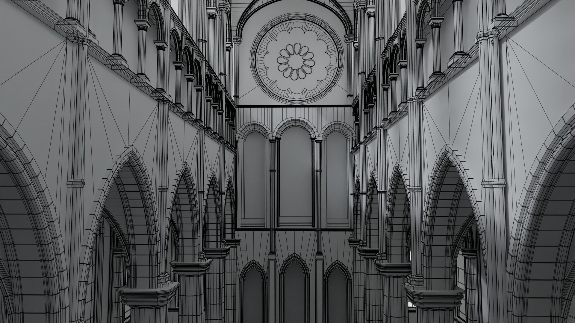 church inside of cathedral with stained glass windows 3D model_9