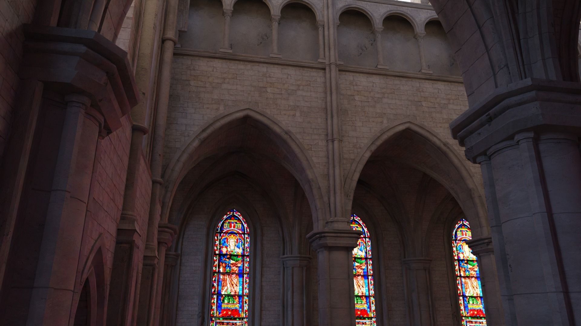 church inside of cathedral with stained glass windows 3D model_4
