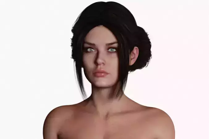 Naked Fitness Brunette Woman with Tied Hair  3D model