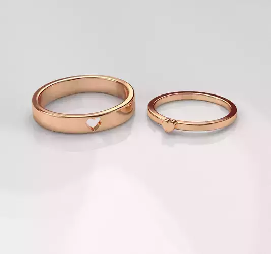 210713 R couple of rings with little hearts 3D print model