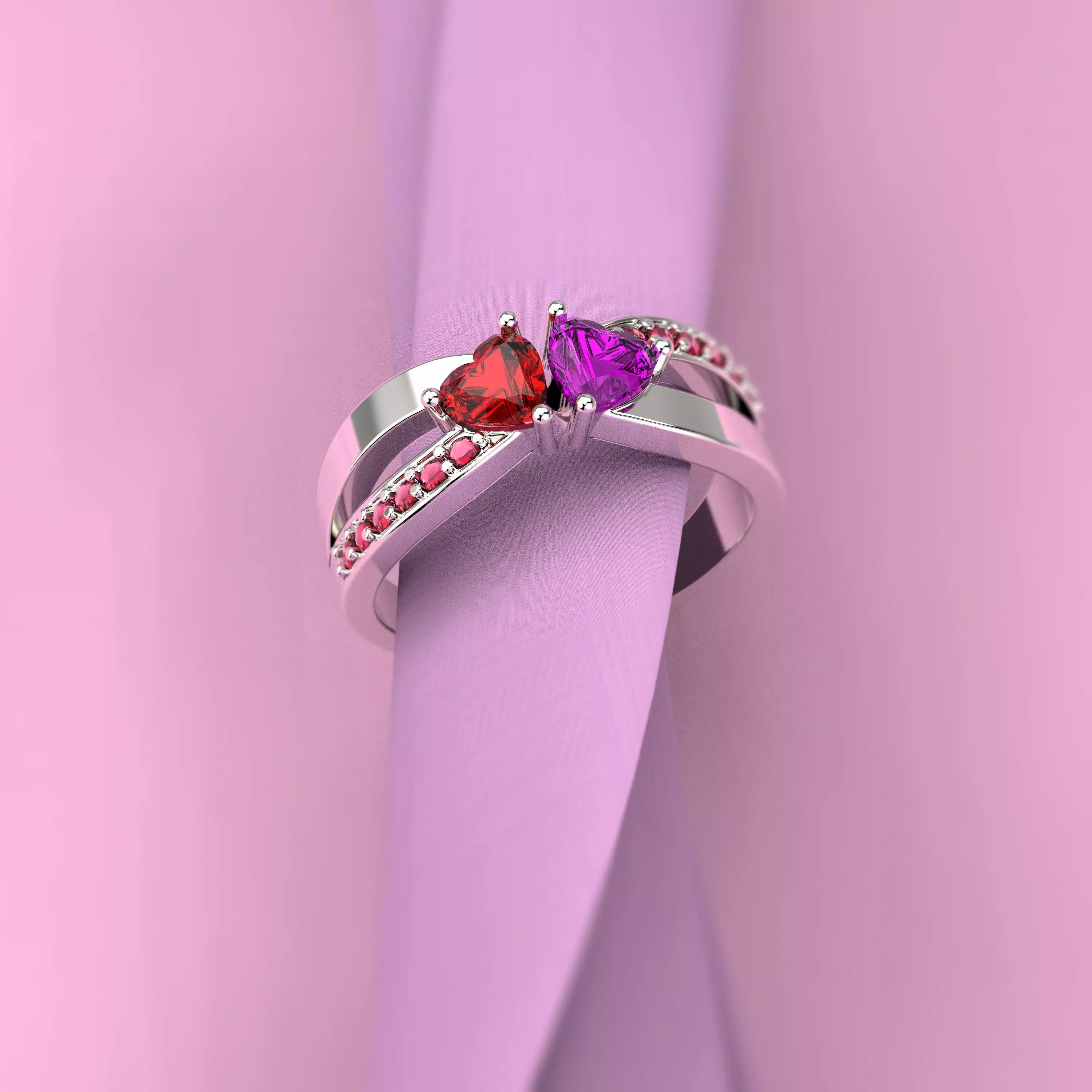 210701 R Ring with two hearts 3D print model