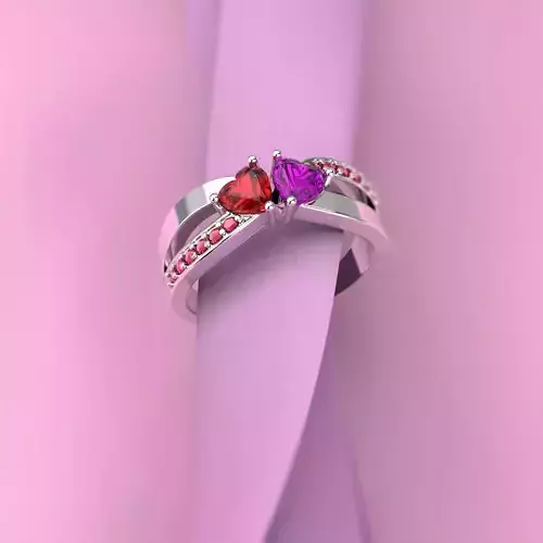 210701 R Ring with two hearts 3D print model