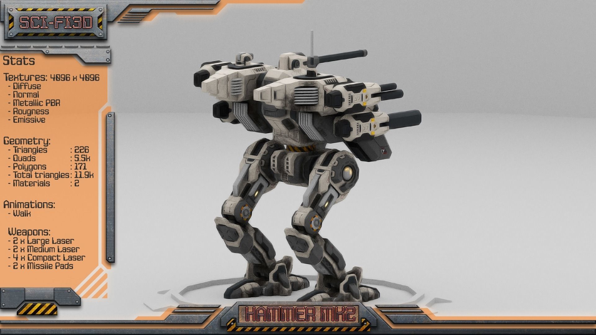 Hammer MK2 BattleMech Low-poly 3D model_5