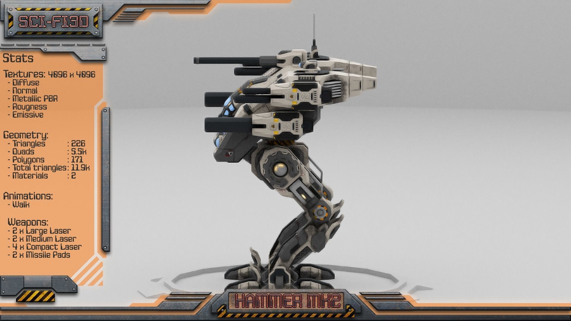 Hammer MK2 BattleMech Low-poly 3D model_2