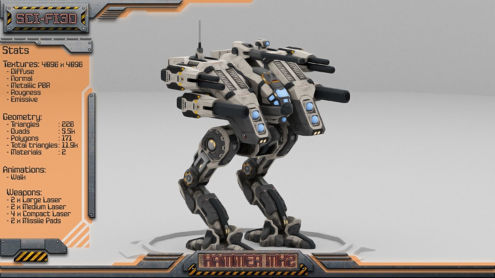 Hammer MK2 BattleMech Low-poly 3D model_7