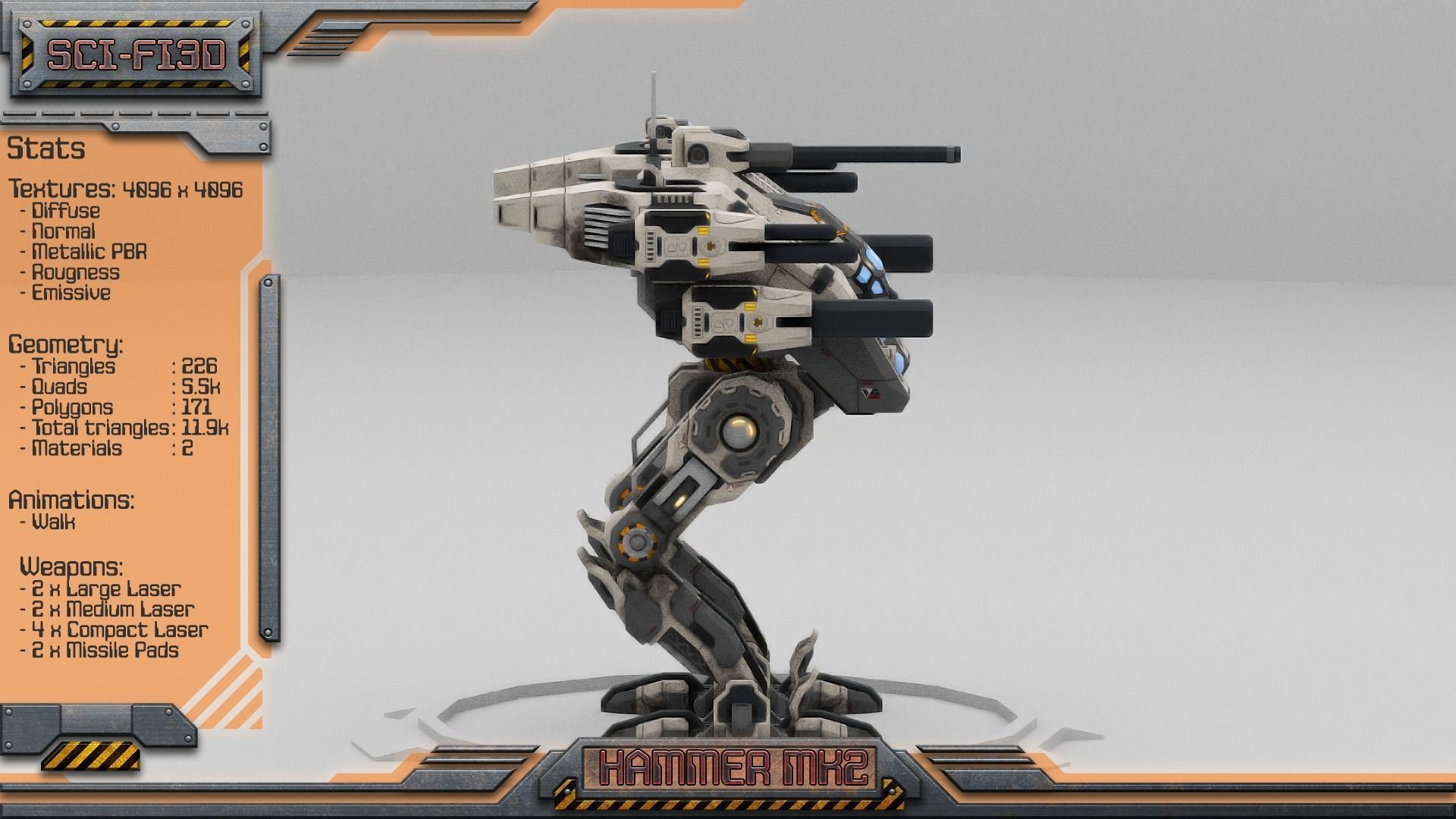 Hammer MK2 BattleMech Low-poly 3D model_6