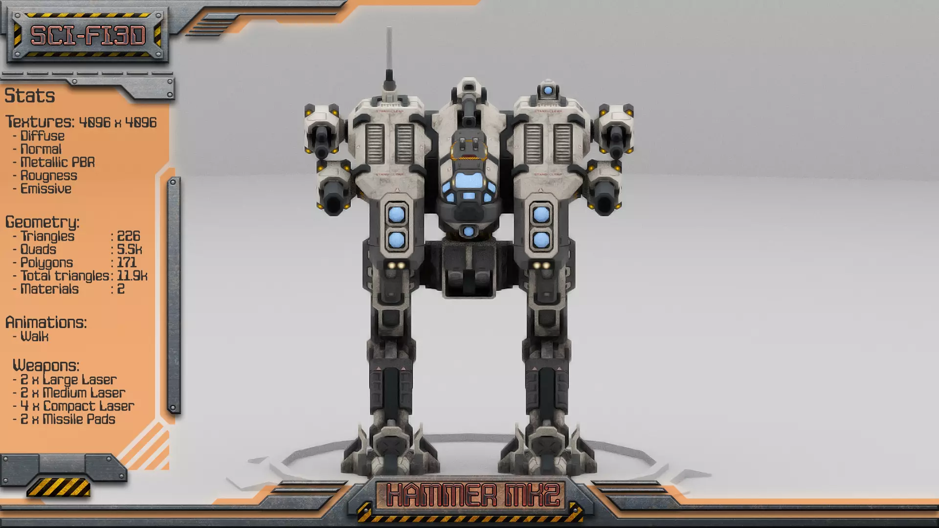 Hammer MK2 BattleMech Low-poly 3D model_0