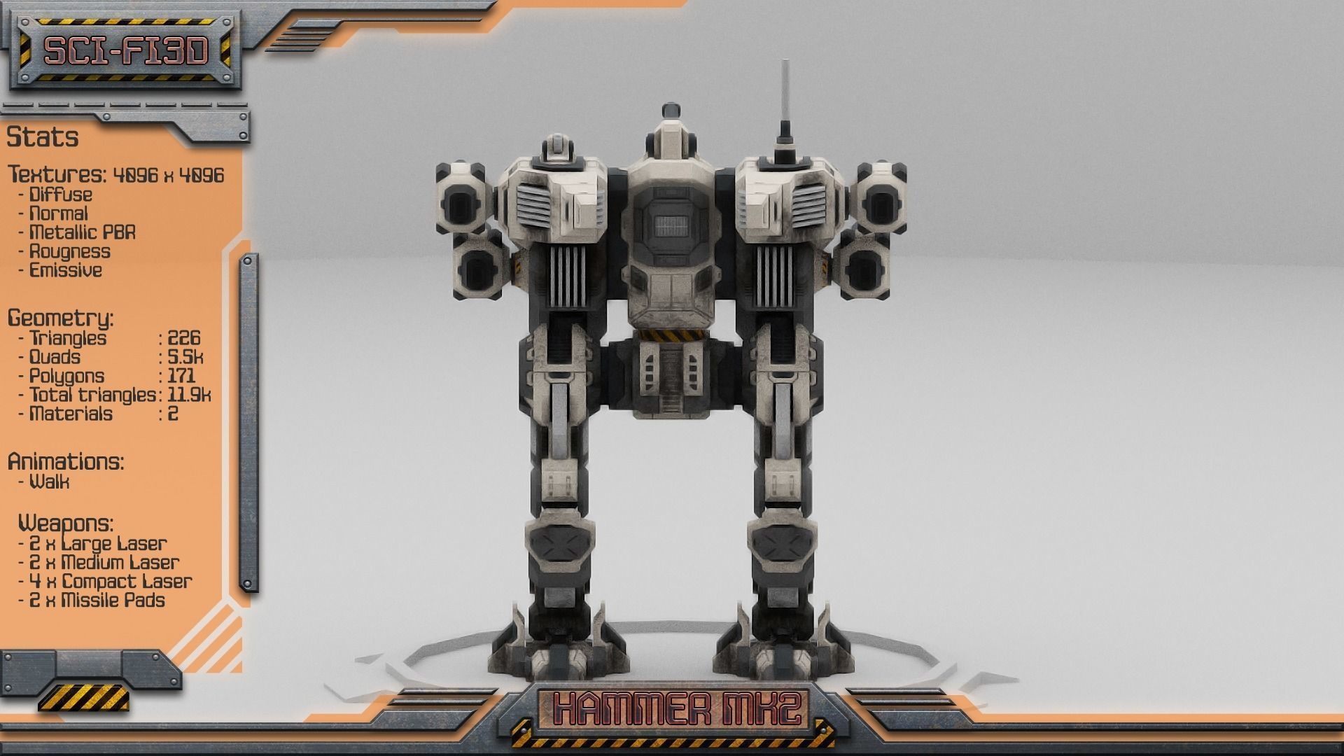 Hammer MK2 BattleMech Low-poly 3D model_4