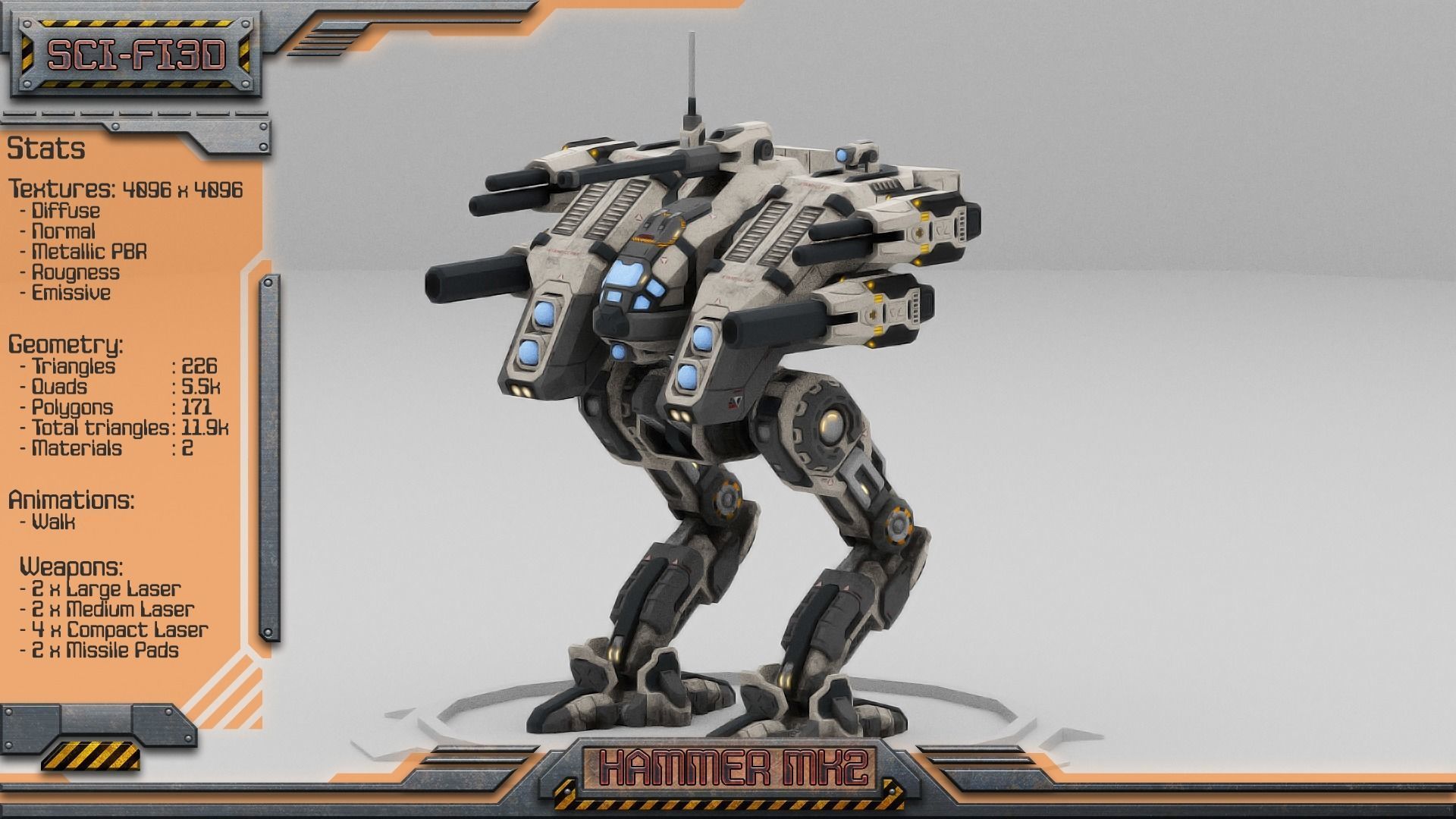 Hammer MK2 BattleMech Low-poly 3D model_1