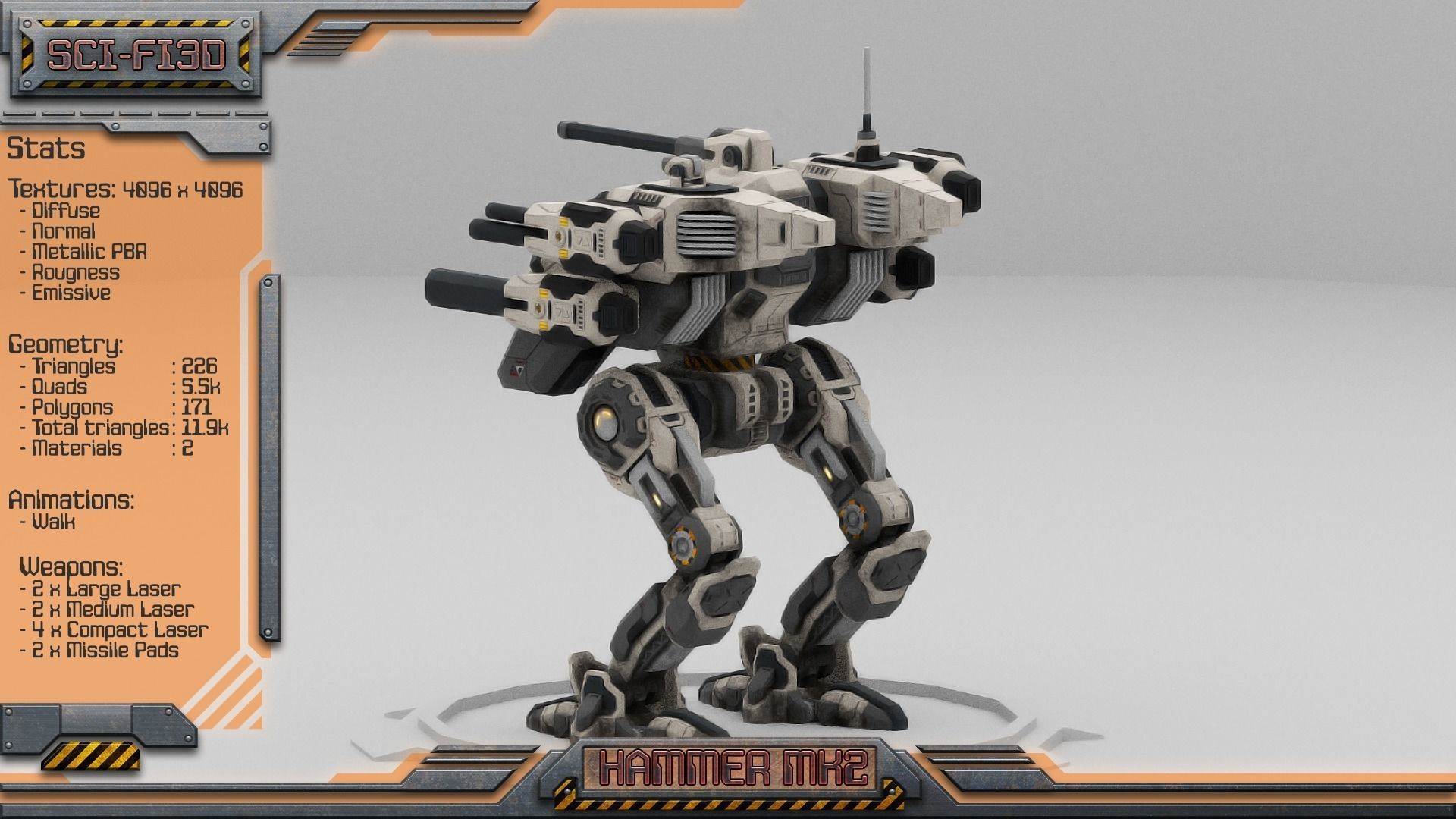 Hammer MK2 BattleMech Low-poly 3D model_3
