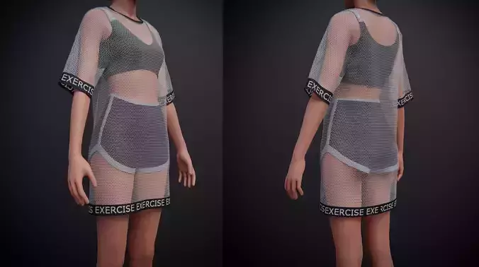 Women Gym Wear - Shorts and Sports Bra 2 Piece Set and Net Shirt