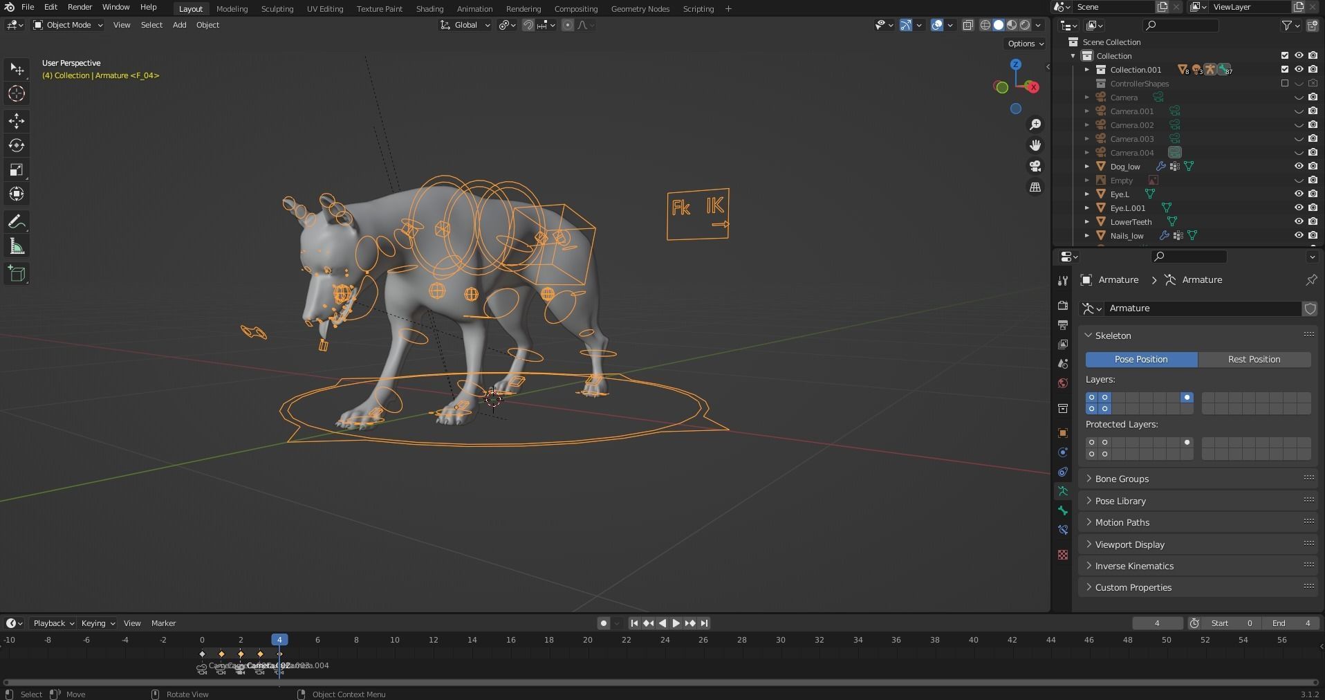 Fur Gray Wolf Rigged V02 in Blender Low-poly 3D model_22