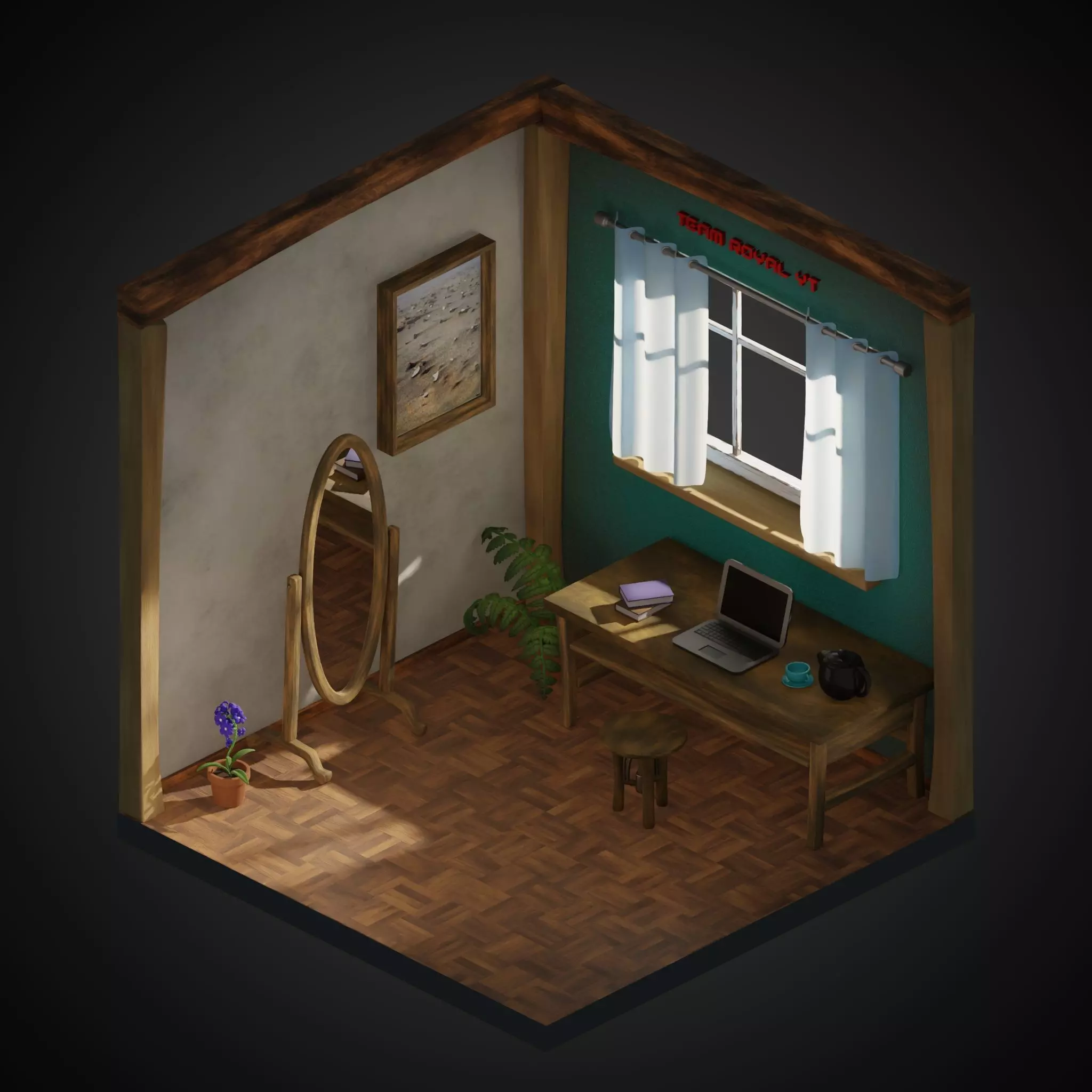 3D Room with desk and chair 3D model_0