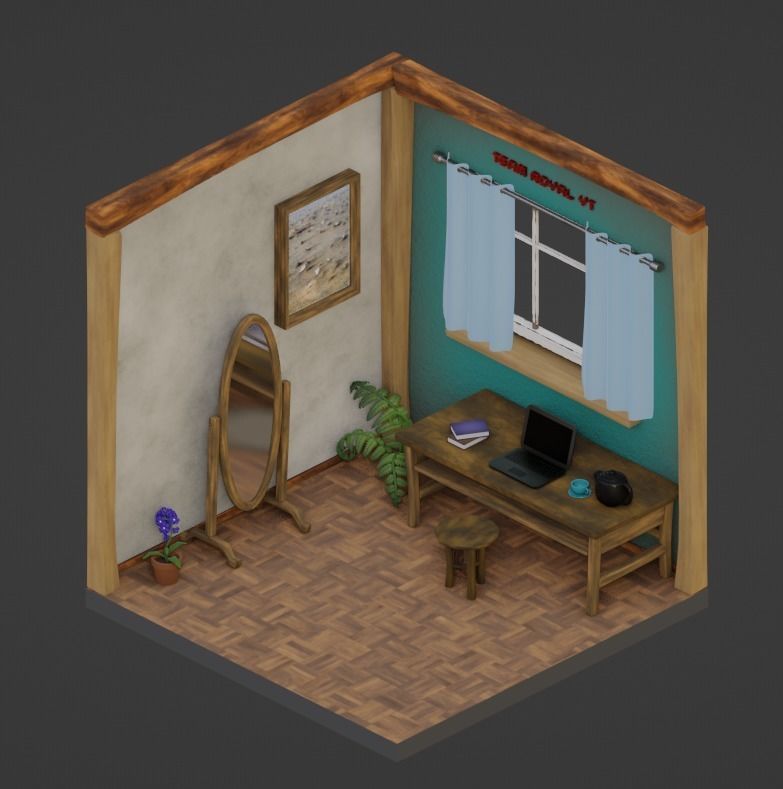 3D Room with desk and chair 3D model_3