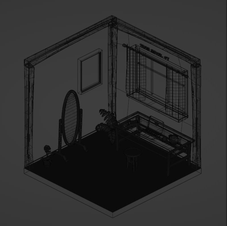 3D Room with desk and chair 3D model_2