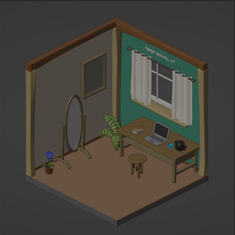 3D Room with desk and chair 3D model_1