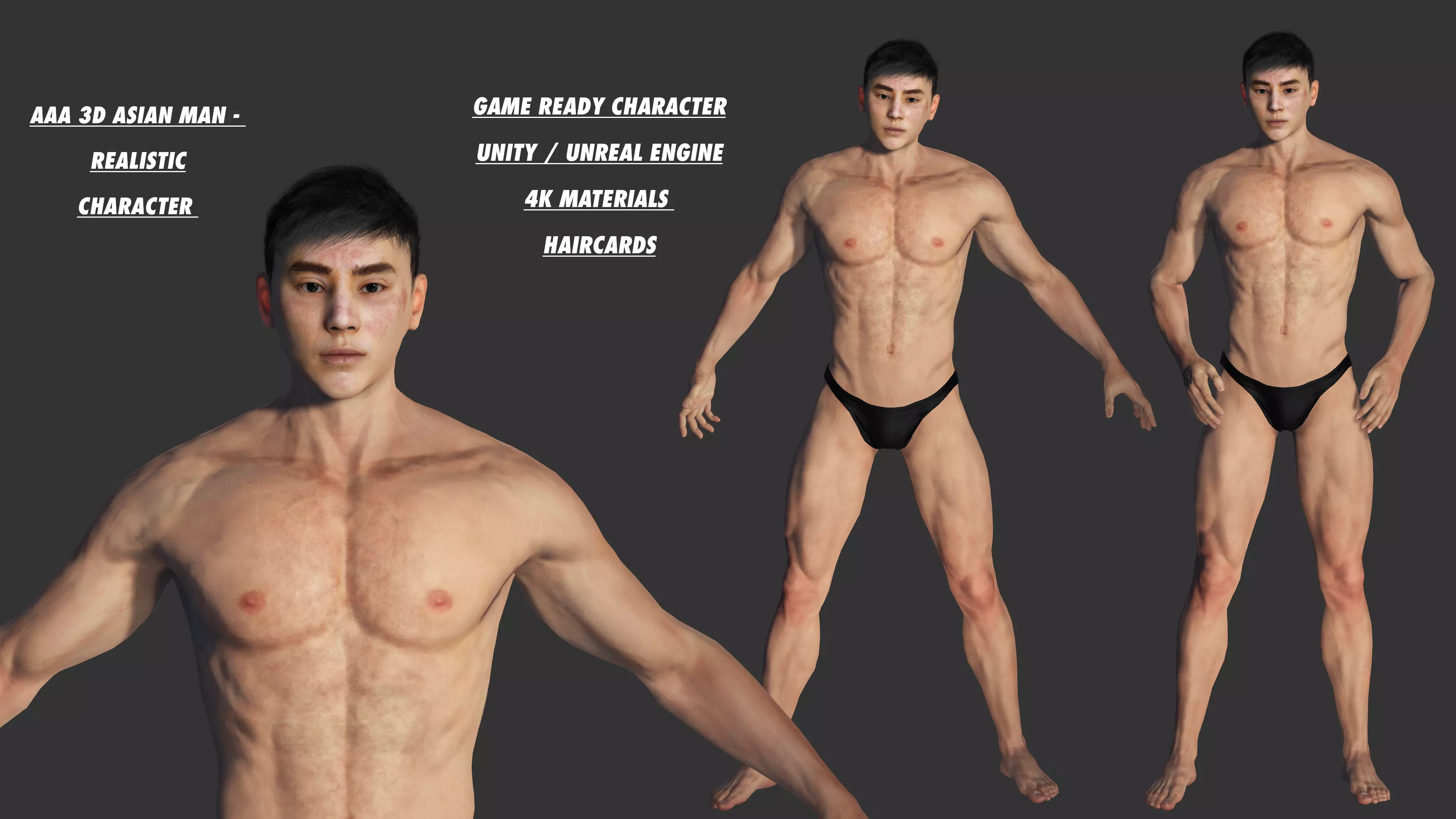 AAA 3D REALISTIC ASIAN MALE CHARACTER - HUMAN CHARACTER Low-poly 3D model