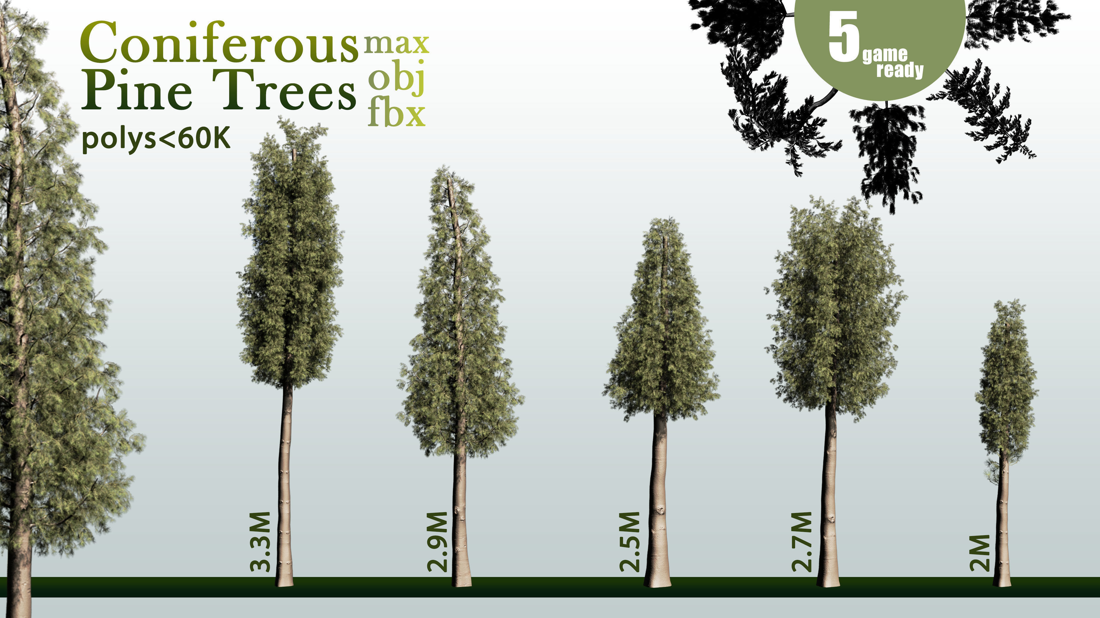 30 Coniferous Pine Trees VOL 01 Low-poly 3D model_2